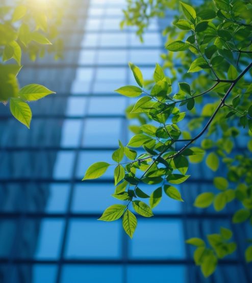 Sustainable,Glass,Office,Building,With,Tree,For,Reducing,Carbon,Dioxide.